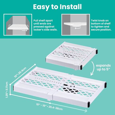 LockerMate Adjust-A-Shelf Locker Shelf, Extends to Fit Your Locker, Easy to Use, Perfect for School, Office, Gym, White in Saudi Arabia