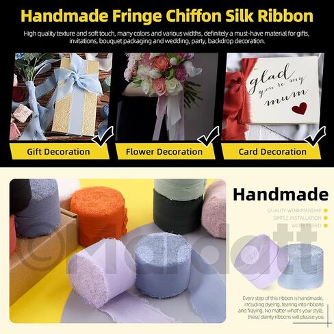 1 Roll 1.5" x 11 Yard Chiffon Ribbon Handmade Fringe Chiffon Silk Ribbon Fabric Ribbon for DIY Craft Wedding Invitations Bridal Bouquets(Orange) in Saudi Arabia