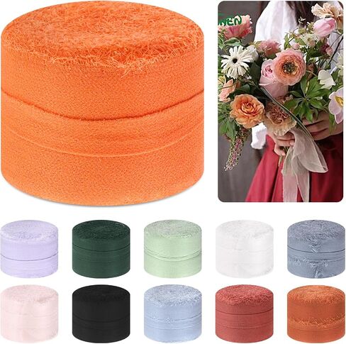 1 Roll 1.5" x 11 Yard Chiffon Ribbon Handmade Fringe Chiffon Silk Ribbon Fabric Ribbon for DIY Craft Wedding Invitations Bridal Bouquets(Orange) in Saudi Arabia