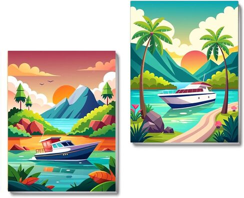 2 Pack Framed Paint by Numbers Kit for Adults, Adult Paint by Number Kits on Canvas, Acrylic Easy Paint by Numbers Framed, Paint by Numbers Kits Oil Painting Kits Arts and Crafts for Adults 8x12inch in Saudi Arabia