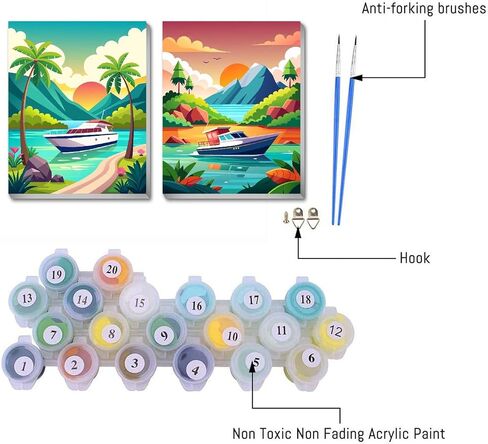 2 Pack Framed Paint by Numbers Kit for Adults, Adult Paint by Number Kits on Canvas, Acrylic Easy Paint by Numbers Framed, Paint by Numbers Kits Oil Painting Kits Arts and Crafts for Adults 8x12inch in Saudi Arabia