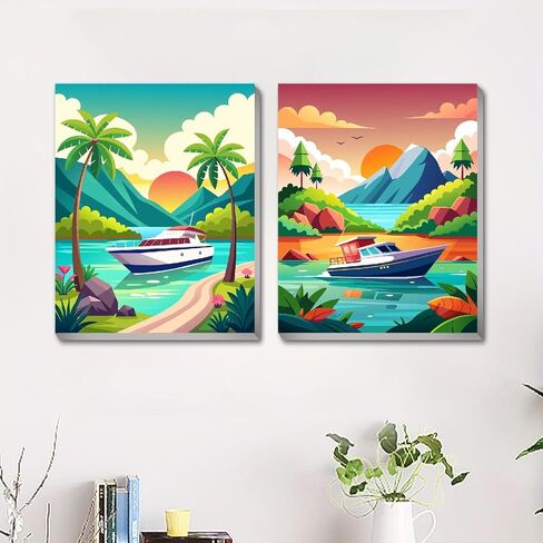 2 Pack Framed Paint by Numbers Kit for Adults, Adult Paint by Number Kits on Canvas, Acrylic Easy Paint by Numbers Framed, Paint by Numbers Kits Oil Painting Kits Arts and Crafts for Adults 8x12inch in Saudi Arabia