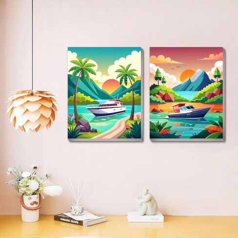 2 Pack Framed Paint by Numbers Kit for Adults, Adult Paint by Number Kits on Canvas, Acrylic Easy Paint by Numbers Framed, Paint by Numbers Kits Oil Painting Kits Arts and Crafts for Adults 8x12inch in Saudi Arabia