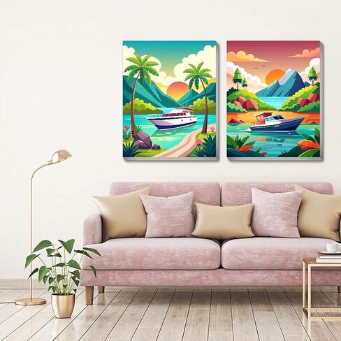 2 Pack Framed Paint by Numbers Kit for Adults, Adult Paint by Number Kits on Canvas, Acrylic Easy Paint by Numbers Framed, Paint by Numbers Kits Oil Painting Kits Arts and Crafts for Adults 8x12inch in Saudi Arabia