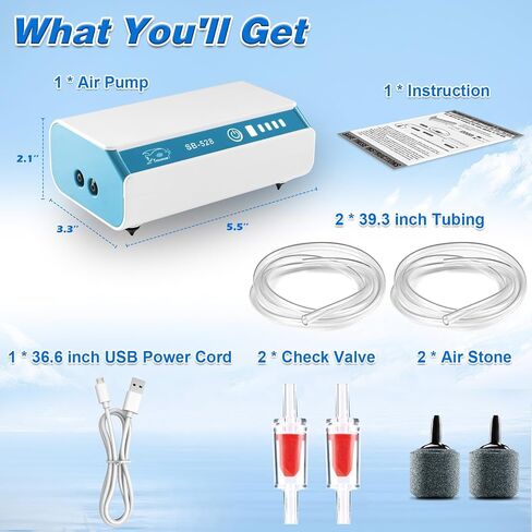 USB Rechargeable Aquarium Air Pump One Dual Outlet Fish Tank Bubbler Aerator Pump for 5-75 Gallon Portable Li-ion Battery Power Outage Outdoor Fishing Live Bait Bucket Aerator Quiet Oxygen Pump in Saudi Arabia