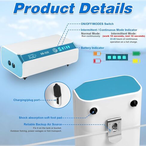USB Rechargeable Aquarium Air Pump One Dual Outlet Fish Tank Bubbler Aerator Pump for 5-75 Gallon Portable Li-ion Battery Power Outage Outdoor Fishing Live Bait Bucket Aerator Quiet Oxygen Pump in Saudi Arabia