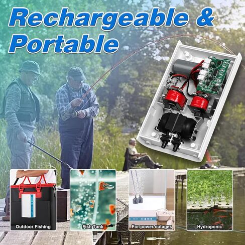 USB Rechargeable Aquarium Air Pump One Dual Outlet Fish Tank Bubbler Aerator Pump for 5-75 Gallon Portable Li-ion Battery Power Outage Outdoor Fishing Live Bait Bucket Aerator Quiet Oxygen Pump in Saudi Arabia