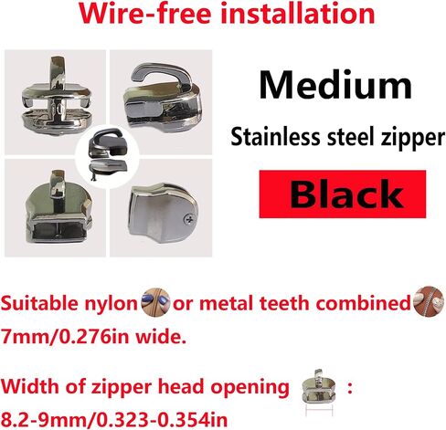 Stainless Steel Replacement Zipper Slider-1 Piece,Black，Medium Suitable for Clothing,suitcases,Handbags,Shoes,Tents,Backpacks Zipper Replacement and Repair kit(Black) in Saudi Arabia