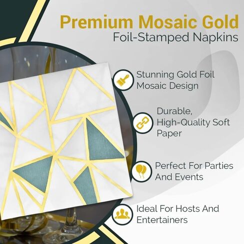 Lillian Collection Premium Mosaic Gold Foil-Stamped Napkins - 24 Packs of 20 - Elegant, Ultra-Soft & Decorative Printed Design for Parties, Weddings & Events in Kuwait
