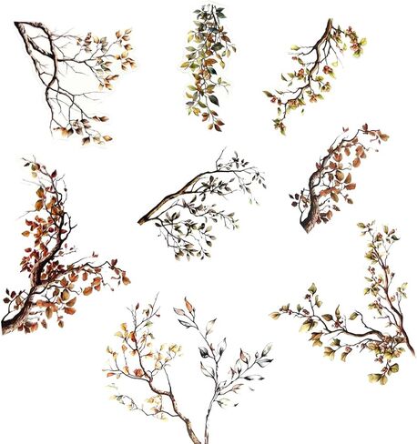 20pcs PET Transparent Tree Branch Leaves Vinyl Stickers Decals Bulk Clear for Wall Crafts Envelopes Scrapbooking Cards Water Bottles Journaling Vehicles Windows Truck Decorations for Adults (Green) in Saudi Arabia