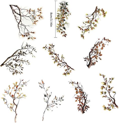 20pcs PET Transparent Tree Branch Leaves Vinyl Stickers Decals Bulk Clear for Wall Crafts Envelopes Scrapbooking Cards Water Bottles Journaling Vehicles Windows Truck Decorations for Adults (Green) in Saudi Arabia