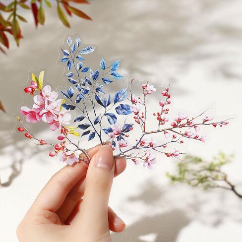 20pcs PET Transparent Tree Branch Leaves Vinyl Stickers Decals Bulk Clear for Wall Crafts Envelopes Scrapbooking Cards Water Bottles Journaling Vehicles Windows Truck Decorations for Adults (Green) in Saudi Arabia