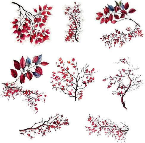 20pcs PET Transparent Tree Branch Leaves Vinyl Stickers Decals Bulk Clear for Wall Crafts Envelopes Scrapbooking Cards Water Bottles Journaling Vehicles Windows Truck Decorations for Adults (Green) in Saudi Arabia