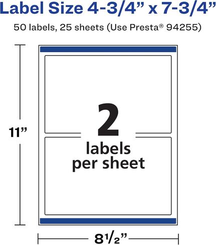 Avery Durable Waterproof Rectangle Labels with Sure Feed, 4.75" x 7.75", 200 Oil and Tear-Resistant Waterproof Labels, Print-to-The-Edge, Laser/Pigment-Based Inkjet Printable Labels in Saudi Arabia