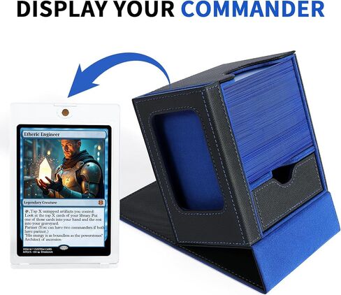 MTG Commander Deck Box, Card Deck Box with Commander Display, Fits 100 Double-Sleeved Cards, 35pt Card Holder & Dice Tray, Suitable for Magic Commander TCG CCG - Black/Blue in Saudi Arabia