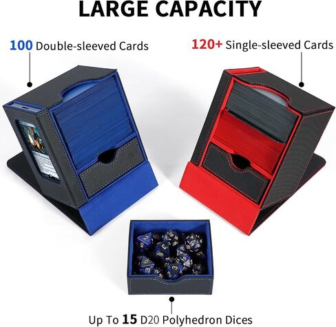 MTG Commander Deck Box, Card Deck Box with Commander Display, Fits 100 Double-Sleeved Cards, 35pt Card Holder & Dice Tray, Suitable for Magic Commander TCG CCG - Black/Blue in Saudi Arabia