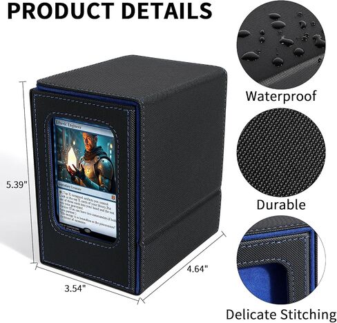 MTG Commander Deck Box, Card Deck Box with Commander Display, Fits 100 Double-Sleeved Cards, 35pt Card Holder & Dice Tray, Suitable for Magic Commander TCG CCG - Black/Blue in Saudi Arabia