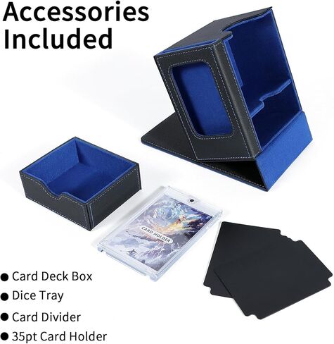 MTG Commander Deck Box, Card Deck Box with Commander Display, Fits 100 Double-Sleeved Cards, 35pt Card Holder & Dice Tray, Suitable for Magic Commander TCG CCG - Black/Blue in Saudi Arabia