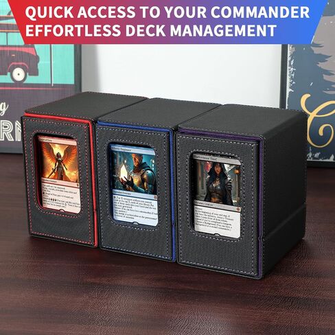 MTG Commander Deck Box, Card Deck Box with Commander Display, Fits 100 Double-Sleeved Cards, 35pt Card Holder & Dice Tray, Suitable for Magic Commander TCG CCG - Black/Blue in Saudi Arabia
