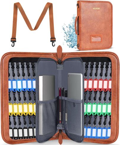 Key Organizer Case - Fireproof & Waterproof Key Bag with 54 Key Tags - Large Portable Zippered Key Storage Box for House, Office, Property Management - Handle & Shoulder Strap Included in Kuwait