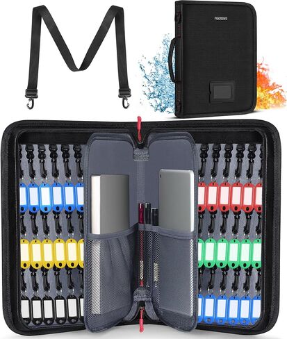 Key Organizer Case - Fireproof & Waterproof Key Bag with 54 Key Tags - Large Portable Zippered Key Storage Box for House, Office, Property Management - Handle & Shoulder Strap Included in Kuwait