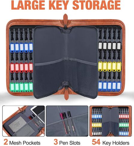 Key Organizer Case - Fireproof & Waterproof Key Bag with 54 Key Tags - Large Portable Zippered Key Storage Box for House, Office, Property Management - Handle & Shoulder Strap Included in Kuwait