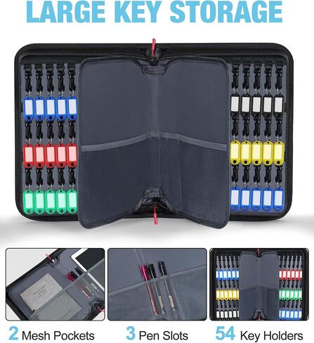 Key Organizer Case - Fireproof & Waterproof Key Bag with 54 Key Tags - Large Portable Zippered Key Storage Box for House, Office, Property Management - Handle & Shoulder Strap Included in Kuwait