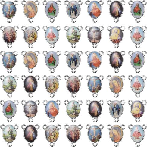 100Pcs Rosary Centerpiece Picture Religious Enamel Jesus Link Connectors Charm Oval Alloy Pendant for Diy Plastic Rosary Making Kit Supplies in Saudi Arabia