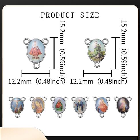 100Pcs Rosary Centerpiece Picture Religious Enamel Jesus Link Connectors Charm Oval Alloy Pendant for Diy Plastic Rosary Making Kit Supplies in Saudi Arabia