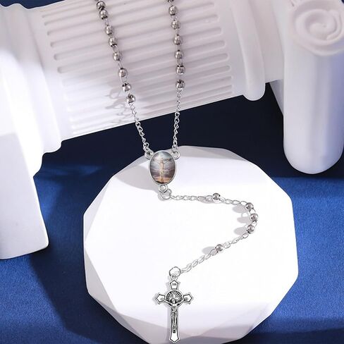 100Pcs Rosary Centerpiece Picture Religious Enamel Jesus Link Connectors Charm Oval Alloy Pendant for Diy Plastic Rosary Making Kit Supplies in Saudi Arabia