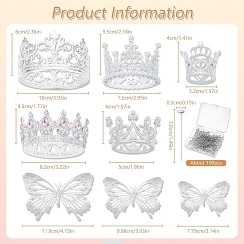 153pcs باقة زهرة الباقة وتيجان لباقات الزهور ، بما في ذلك 12pcs كعكة Mini Crown Topper ، 36pcs زخارف الفراشة 100pcs دبابيس الزهور لحفل زفاف عيد ميلاد in Kuwait