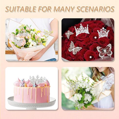 153pcs باقة زهرة الباقة وتيجان لباقات الزهور ، بما في ذلك 12pcs كعكة Mini Crown Topper ، 36pcs زخارف الفراشة 100pcs دبابيس الزهور لحفل زفاف عيد ميلاد in Kuwait