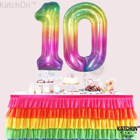 KatchOn, Giant Rainbow 10 Balloon Number - 40 Inch | 10th Birthday Decorations | Rainbow 10th Birthday Balloons for 10 Birthday Decorations Rainbow in Saudi Arabia