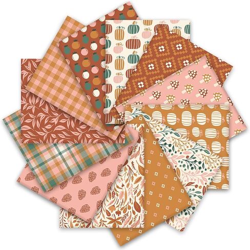 Whaline 12Pcs Boho Fall Cotton Fabric Bundles 10 x 10 Inch Autumn Fat Quarters Boho Sewing Fabrics for DIY Handmade Crafting Home Party Decor in Saudi Arabia