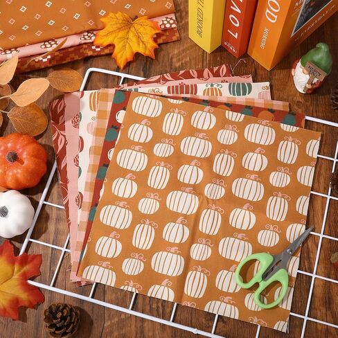 Whaline 12Pcs Boho Fall Cotton Fabric Bundles 10 x 10 Inch Autumn Fat Quarters Boho Sewing Fabrics for DIY Handmade Crafting Home Party Decor in Saudi Arabia