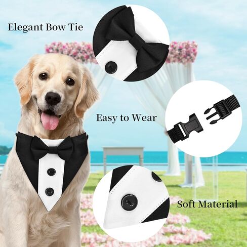 Formal Dog Bandana with Adjustable Collar - Suit Style Bow Tie and Button Design for Small to Large Dogs, Ideal for Weddings, Parties, and Special Occasions (Black, Medium) in Saudi Arabia