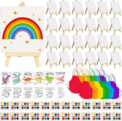 Gosodeny 24 Sets Valentines Watercolor Paint Set Painting Cards Painting Canvas Panel with Wooden Easel Watercolor Paint Painting Brush Kit Valentines Day Cards Packaging Bag Set Gifts in Saudi Arabia