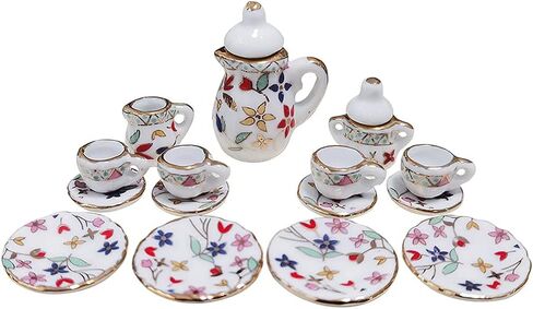 15 Pack Miniature Ceramic Doll Tea Set Dollhouse Tea Cup Set Decoration Accessories for Scale 1:12 Dollhouse Craft (Confederate Rose) in Saudi Arabia