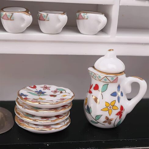 15 Pack Miniature Ceramic Doll Tea Set Dollhouse Tea Cup Set Decoration Accessories for Scale 1:12 Dollhouse Craft (Confederate Rose) in Saudi Arabia