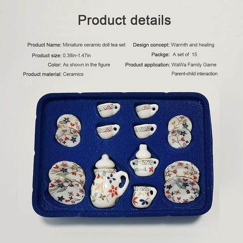 15 Pack Miniature Ceramic Doll Tea Set Dollhouse Tea Cup Set Decoration Accessories for Scale 1:12 Dollhouse Craft (Confederate Rose) in Saudi Arabia