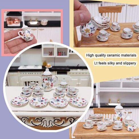 15 Pack Miniature Ceramic Doll Tea Set Dollhouse Tea Cup Set Decoration Accessories for Scale 1:12 Dollhouse Craft (Confederate Rose) in Saudi Arabia