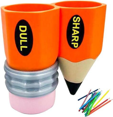 حامل قلم رصاص حاد وممل للفصول الدراسية ، موزع قلم رصاص لطيف للفصول الدراسية ، حامل قلم رصاص على شكل قلم رصاص ، ملحقات سطح مكتب حاوية ملونة (أصفر) in Kuwait