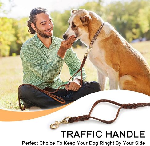 Guiding Star Double Handle Leather Dog Leash 6ft, Heavy Duty Braided Dog Leash with Traffic Handle for Small Medium & Large Dogs (Two Handles 6 Foot x 5/8", Brown) in Kuwait