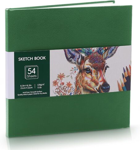 Hardcover Sketch Book, 72lb/120gsm Square Sketch Pad, Thick Paper Sketchbook for Drawing 8.3×8.3in, 108 Pages/54 Sheets Drawing Notebook Art Journal for Teens, Adults, Artists, Ideal Gifts (Black) in Saudi Arabia