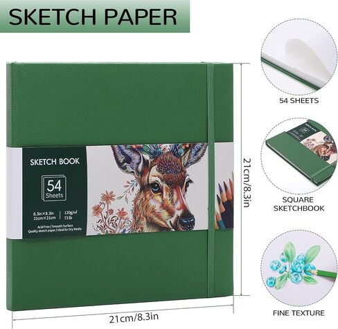 Hardcover Sketch Book, 72lb/120gsm Square Sketch Pad, Thick Paper Sketchbook for Drawing 8.3×8.3in, 108 Pages/54 Sheets Drawing Notebook Art Journal for Teens, Adults, Artists, Ideal Gifts (Black) in Saudi Arabia