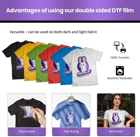 Vintalie DTF Transfer Film - A4 (8.5 "x11") 50 ورقة مميزة غير ماتي مزدوجة DTF DTF Pet Paper Direct to T Dirt in Saudi Arabia