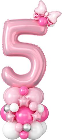 40 Inch Pink Number 5 Balloon for 5th Birthday Decoration Pastel Baby Pink Number Five Foil Balloon Tower Giant Large Digit Hot Pink White Helium Mylar Balloons Stack Stand for Girls Anniversary Party in Saudi Arabia