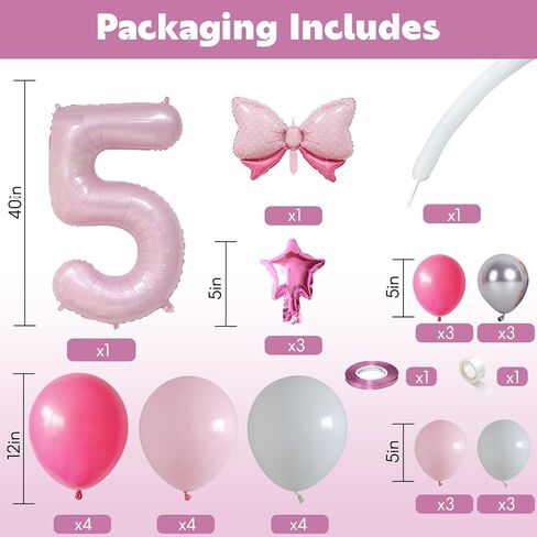 40 Inch Pink Number 5 Balloon for 5th Birthday Decoration Pastel Baby Pink Number Five Foil Balloon Tower Giant Large Digit Hot Pink White Helium Mylar Balloons Stack Stand for Girls Anniversary Party in Saudi Arabia