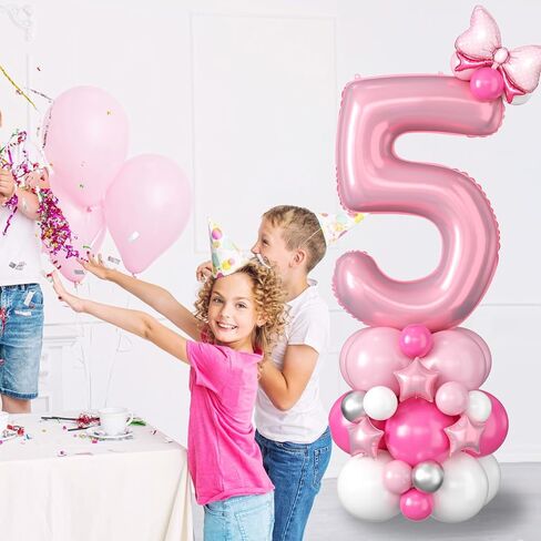 40 Inch Pink Number 5 Balloon for 5th Birthday Decoration Pastel Baby Pink Number Five Foil Balloon Tower Giant Large Digit Hot Pink White Helium Mylar Balloons Stack Stand for Girls Anniversary Party in Saudi Arabia