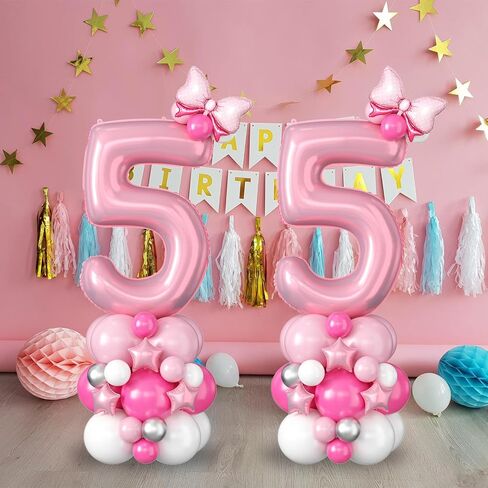 40 Inch Pink Number 5 Balloon for 5th Birthday Decoration Pastel Baby Pink Number Five Foil Balloon Tower Giant Large Digit Hot Pink White Helium Mylar Balloons Stack Stand for Girls Anniversary Party in Saudi Arabia